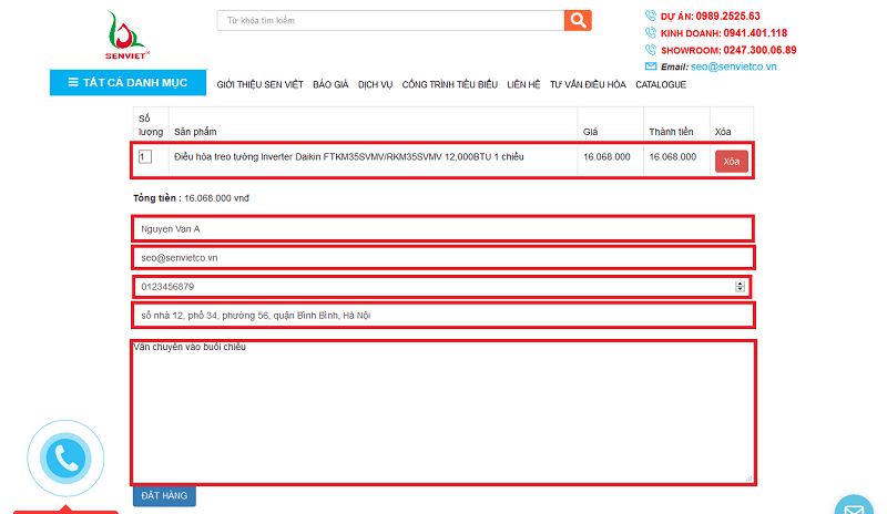 Nhập thông tin theo yêu cầu